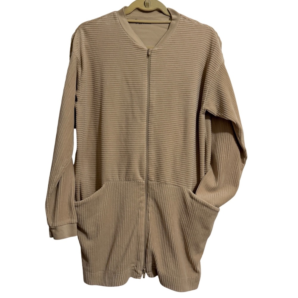 Gudrun Sjoden Beige Ribbed Organic Cotton Velour Zip Longline Jacket Small‎